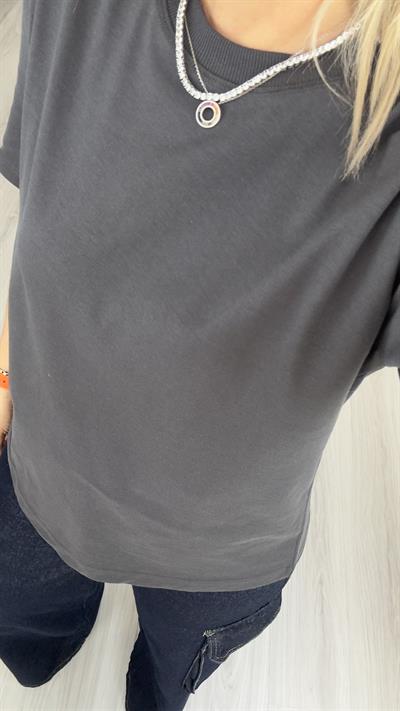 DİLVİN BİSİKLET YAKA TOK DOKULU ANTRASİT TİŞÖRT