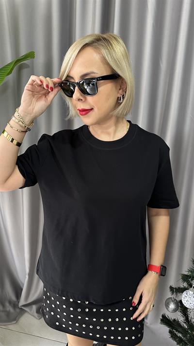 DİLVİN BİSİKLET YAKA TOK DOKULU SİYAH TİŞÖRT