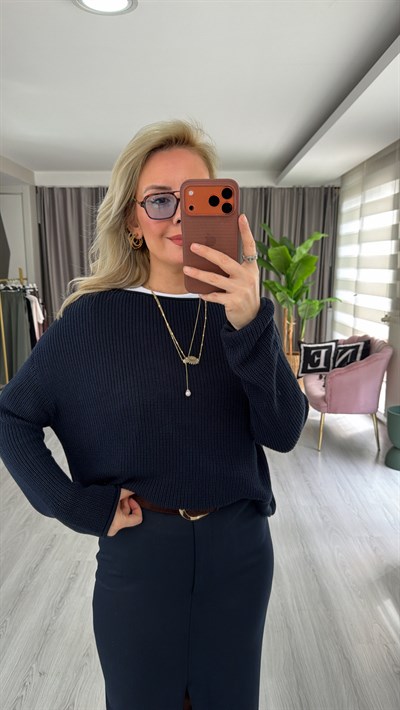 Dilvin Kayık Yaka Dökümlü Lacivet Merserize Triko