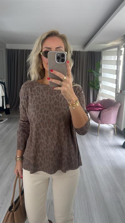 Dilvin Leopar Desen Merserize Triko