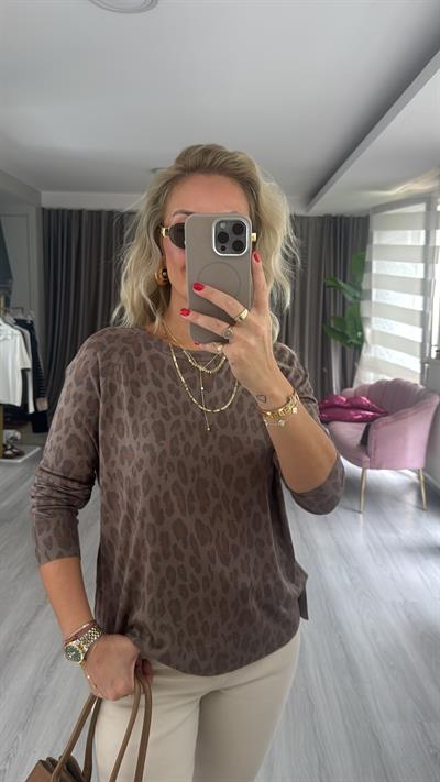Dilvin Leopar Desen Merserize Triko