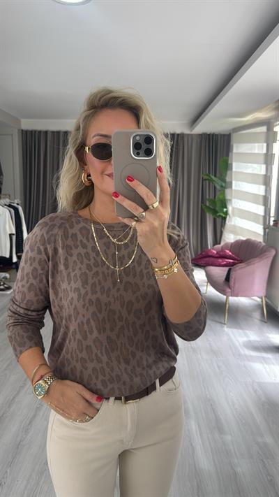 Dilvin Leopar Desen Merserize Triko