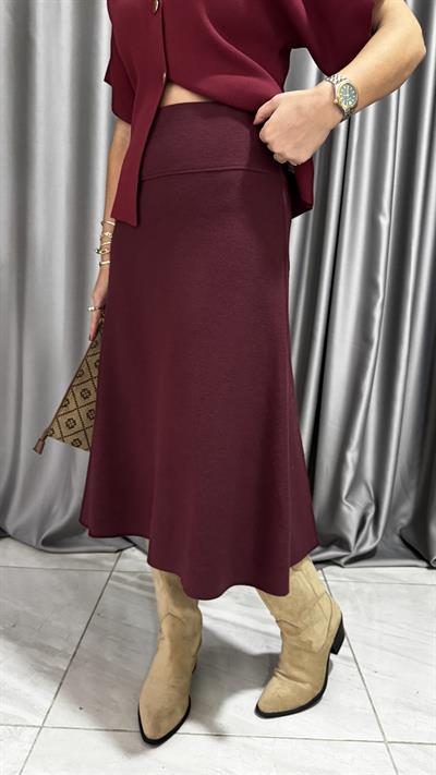 Dilvin Midi Boy Bordo Triko Etek