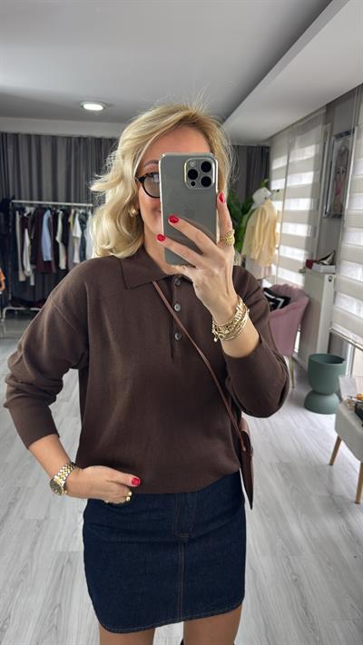 Dilvin Polo Yaka Acı Kahve Triko