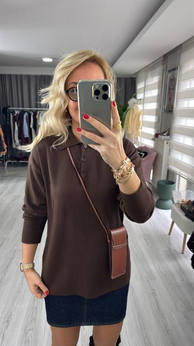 Dilvin Polo Yaka Acı Kahve Triko
