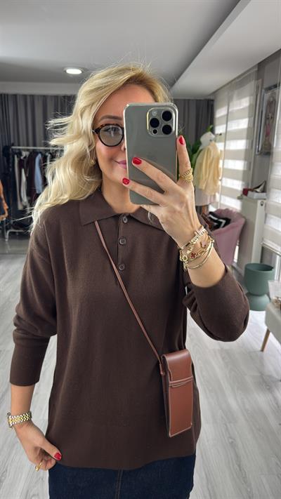 Dilvin Polo Yaka Acı Kahve Triko