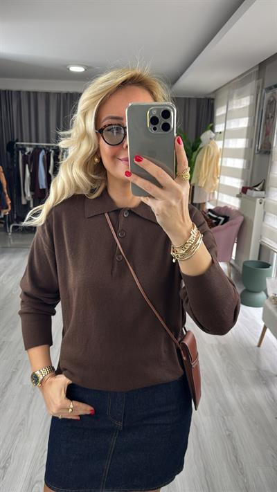 Dilvin Polo Yaka Acı Kahve Triko