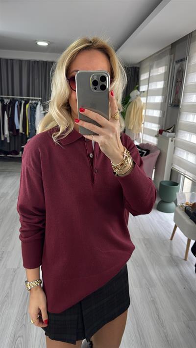 Dilvin Polo Yaka Bordo Triko
