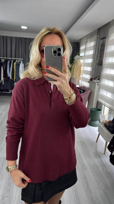 Dilvin Polo Yaka Bordo Triko