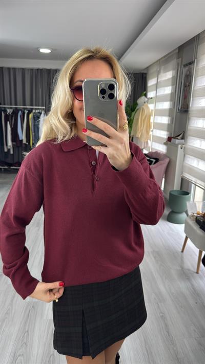 Dilvin Polo Yaka Bordo Triko