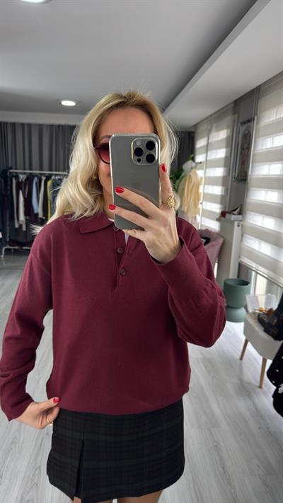 Dilvin Polo Yaka Bordo Triko