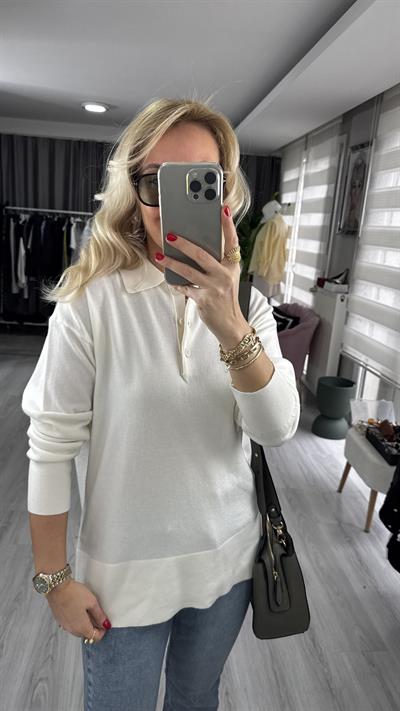 Dilvin Polo Yaka Ekru Triko