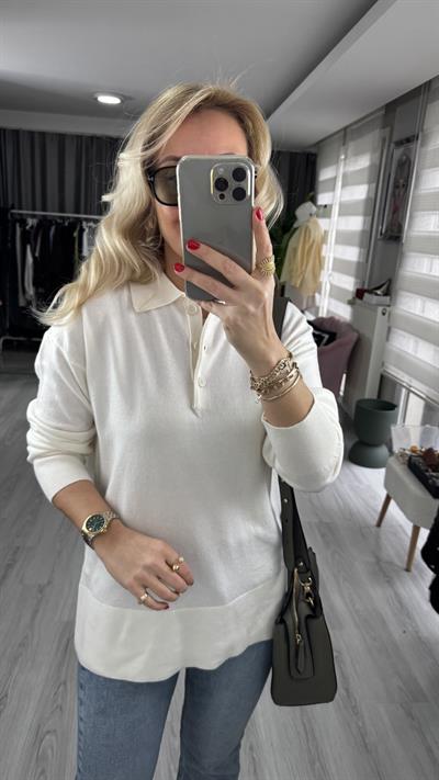 Dilvin Polo Yaka Ekru Triko