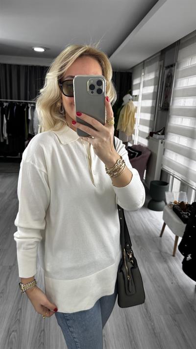 Dilvin Polo Yaka Ekru Triko