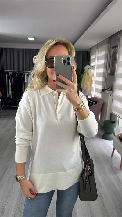 Dilvin Polo Yaka Ekru Triko