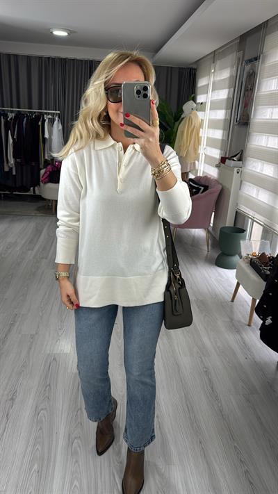 Dilvin Polo Yaka Ekru Triko