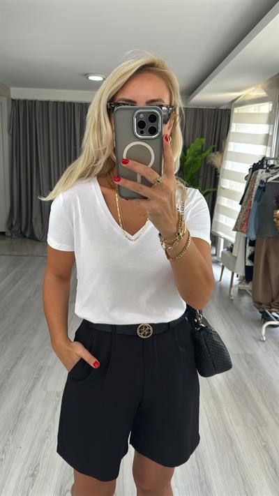 Dilvin V Yaka Pamuklu Beyaz Tişört