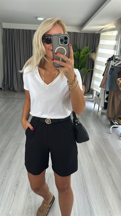 Dilvin V Yaka Pamuklu Beyaz Tişört