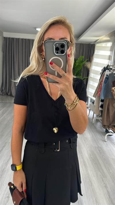 Dilvin V Yaka Pamuklu Siyah Tişört