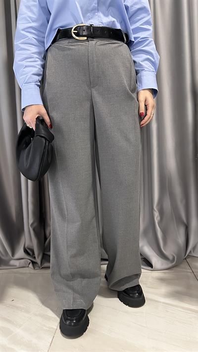 DOKULU GRİ KREP PALAZZO PANTOLON
