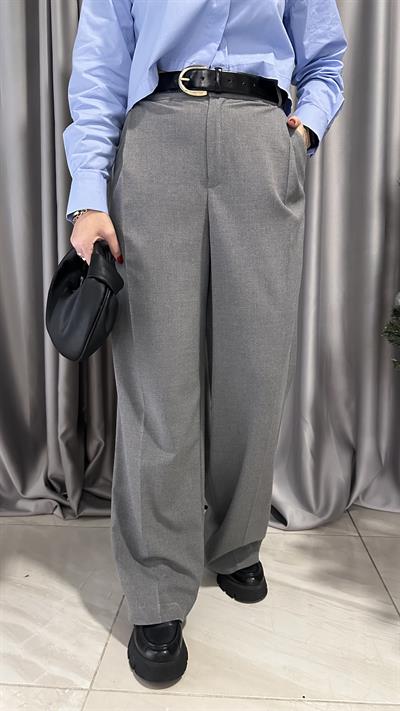 DOKULU GRİ KREP PALAZZO PANTOLON