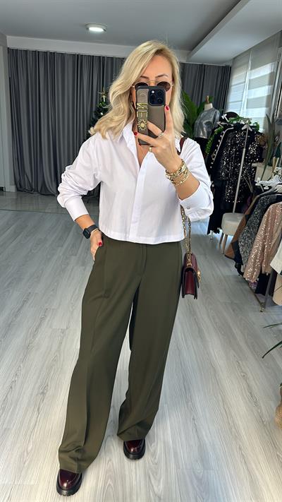 DOKULU HAKİ KREP PALAZZO PANTOLON