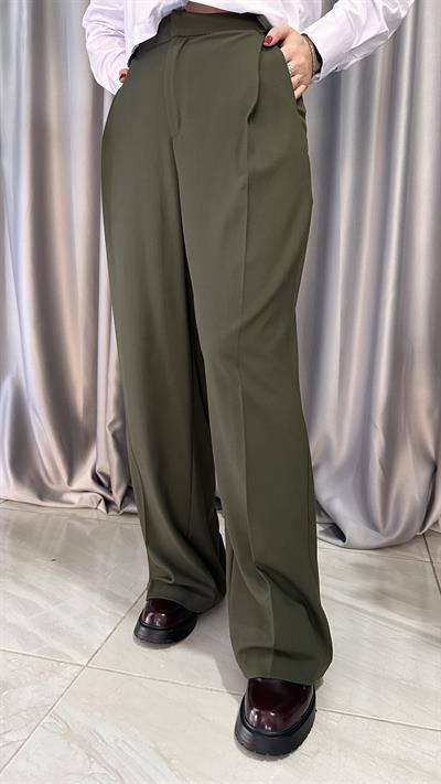 DOKULU HAKİ KREP PALAZZO PANTOLON