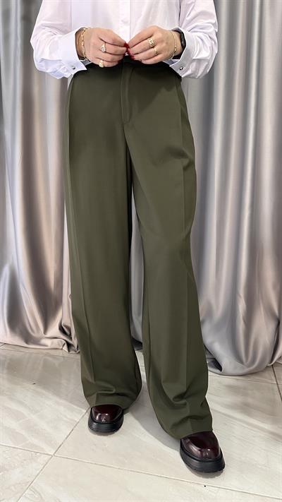 DOKULU HAKİ KREP PALAZZO PANTOLON