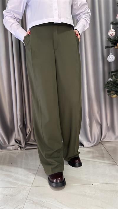 DOKULU HAKİ KREP PALAZZO PANTOLON