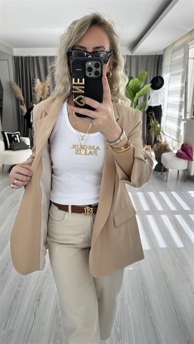 DOUBLE KOL DETAYLI BEJ CEKET