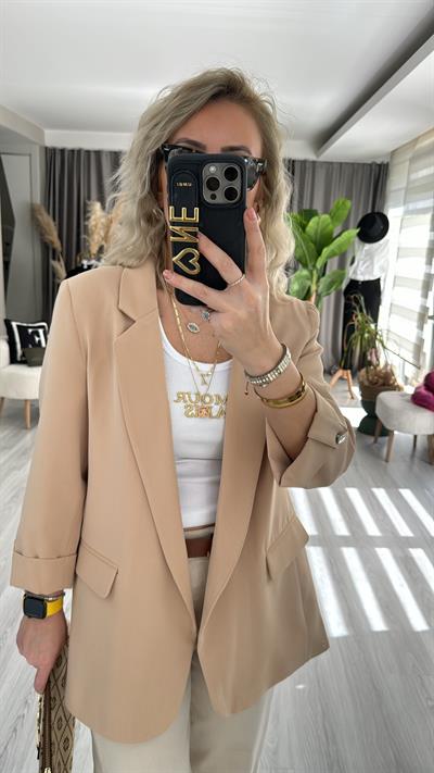 DOUBLE KOL DETAYLI BEJ CEKET