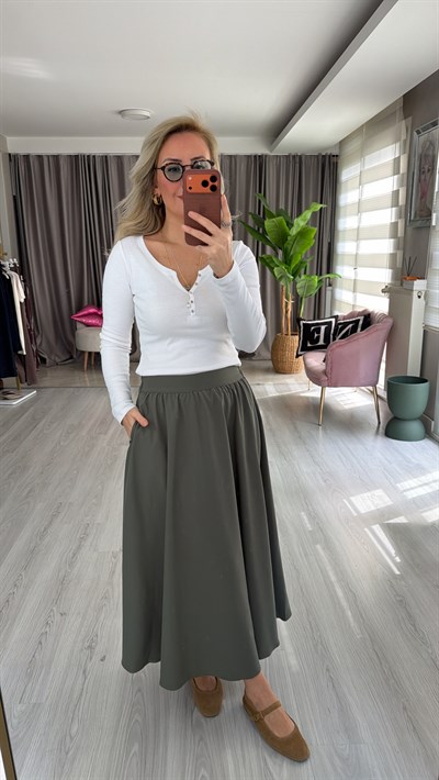 Düğme Detay Pamuklu Uzun Kol Beyaz Bluz