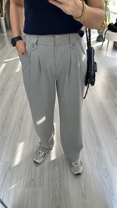 DÜĞME KEMER DETAYLI GRİ PALAZZO PANTOLON