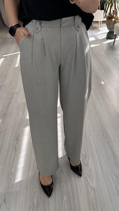 DÜĞME KEMER DETAYLI GRİ PALAZZO PANTOLON