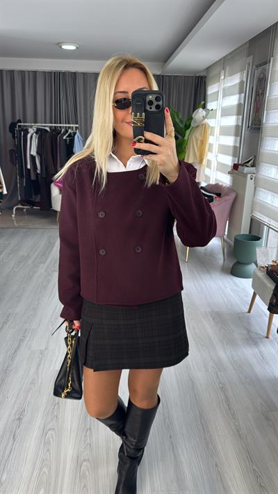 Düğmeli Bordo Kaşe Ceket