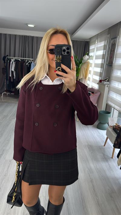 Düğmeli Bordo Kaşe Ceket