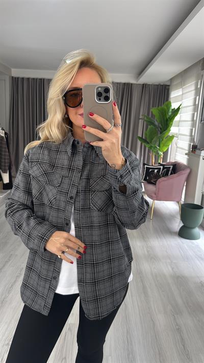 Ekose Desenli Gri Gömlek 