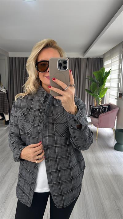 Ekose Desenli Gri Gömlek 