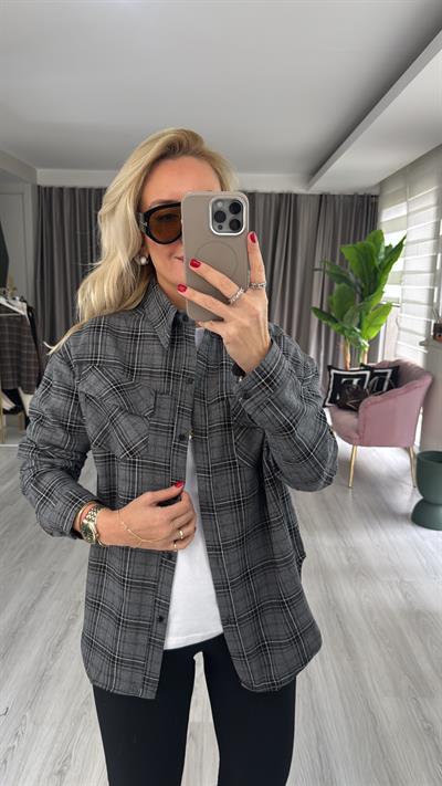 Ekose Desenli Gri Gömlek 