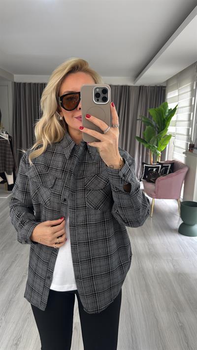 Ekose Desenli Gri Gömlek 