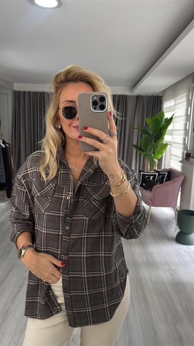 Ekose Desenli Kahve Gömlek 