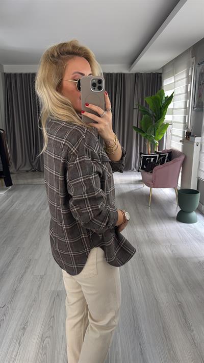 Ekose Desenli Kahve Gömlek 