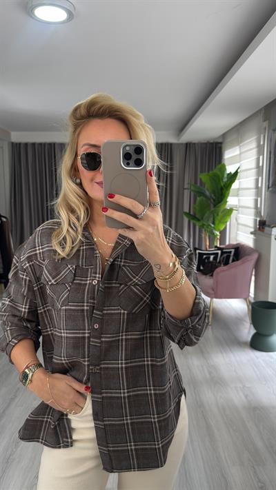 Ekose Desenli Kahve Gömlek 