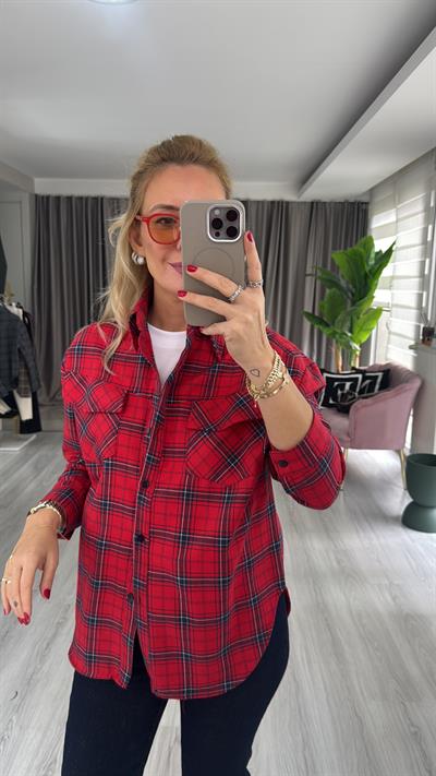 Ekose Desenli Kırmızı Gömlek 