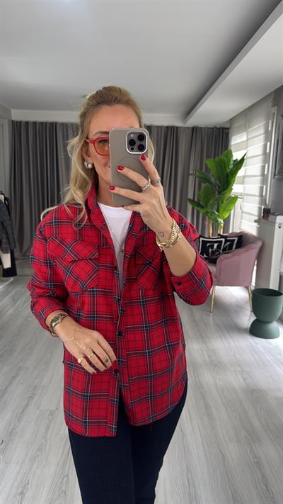 Ekose Desenli Kırmızı Gömlek 