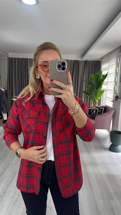 Ekose Desenli Kırmızı Gömlek 