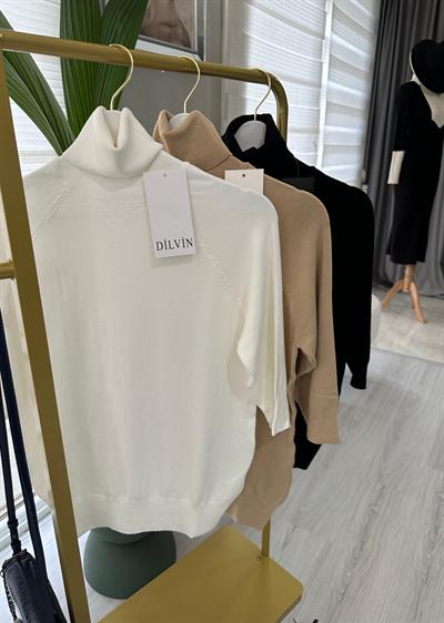 Ekru Balıkçı Yaka Yarım Kol Triko