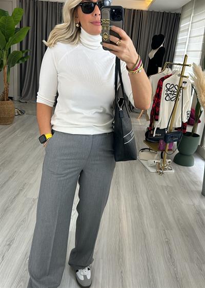 Ekru Balıkçı Yaka Yarım Kol Triko