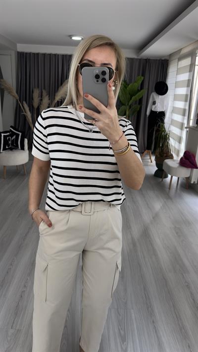 EKRU SİYAH ÇİZGİLİ MERSERİZE TRİKO