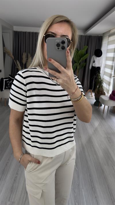 EKRU SİYAH ÇİZGİLİ MERSERİZE TRİKO